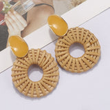 27 Style Korean Handmade Wooden Straw Weave Geometric Long Earrings