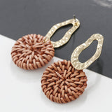 27 Style Korean Handmade Wooden Straw Weave Geometric Long Earrings