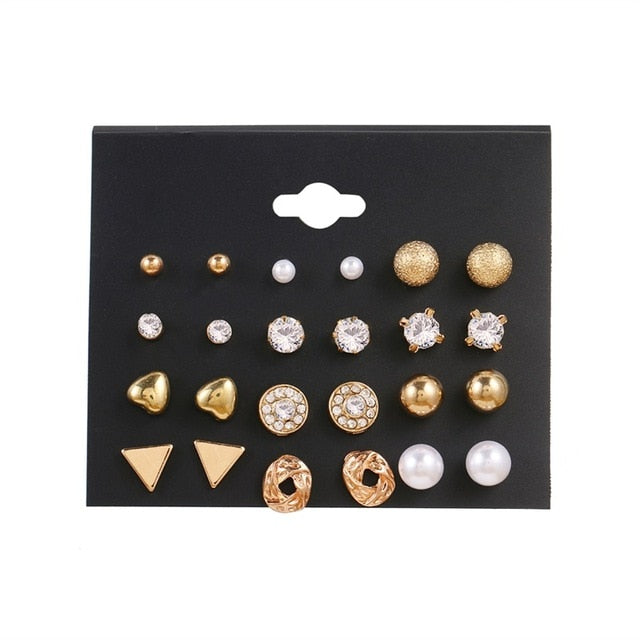 Women's Geometric Crystal Heart Stud Earrings