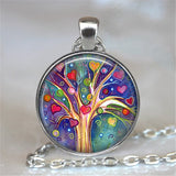 Tree Of Life Glass Cabochon Statement Necklace & Pendant Jewelry