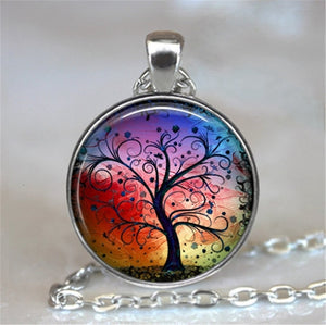 Tree Of Life Glass Cabochon Statement Necklace & Pendant Jewelry