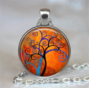 Tree Of Life Glass Cabochon Statement Necklace & Pendant Jewelry