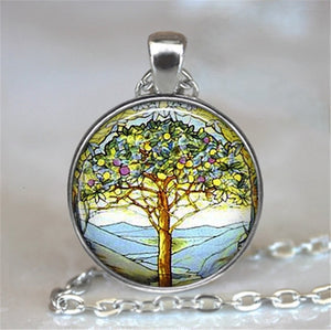 Tree Of Life Glass Cabochon Statement Necklace & Pendant Jewelry