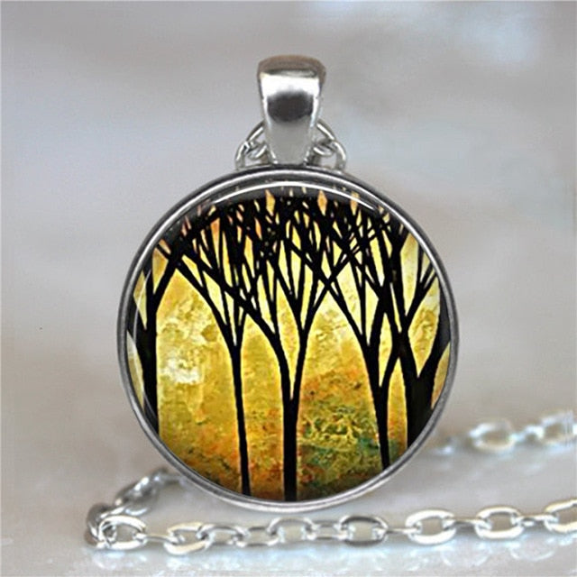 Tree Of Life Glass Cabochon Statement Necklace & Pendant Jewelry