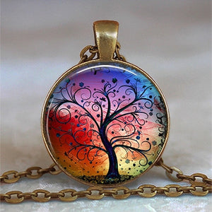 Tree Of Life Glass Cabochon Statement Necklace & Pendant Jewelry