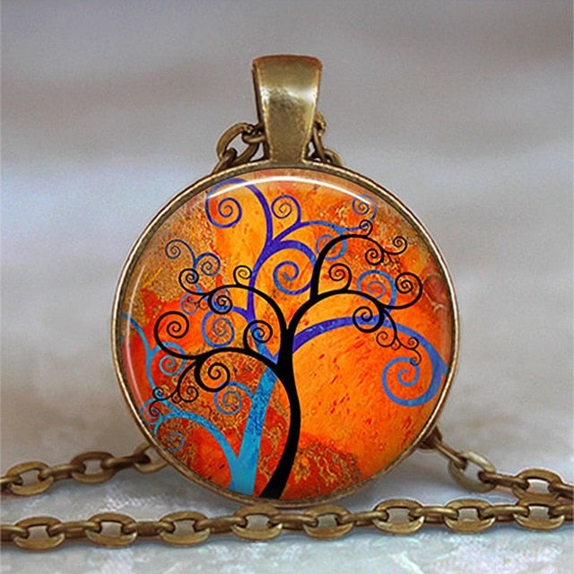 Tree Of Life Glass Cabochon Statement Necklace & Pendant Jewelry