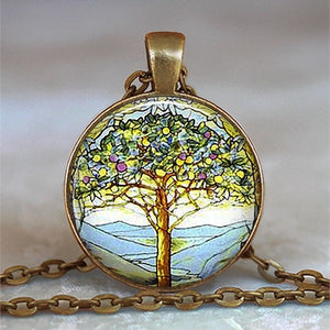 Tree Of Life Glass Cabochon Statement Necklace & Pendant Jewelry