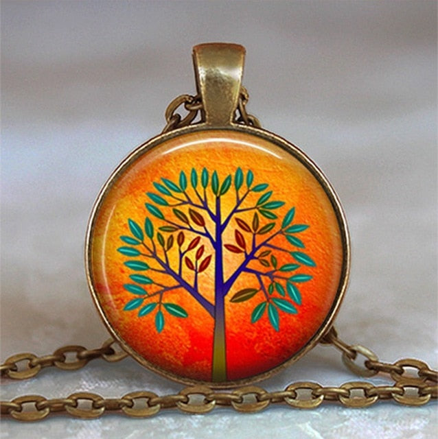 Tree Of Life Glass Cabochon Statement Necklace & Pendant Jewelry