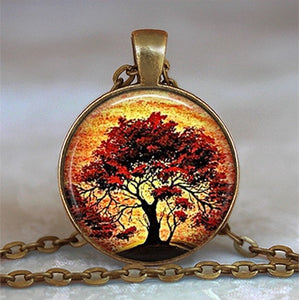 Tree Of Life Glass Cabochon Statement Necklace & Pendant Jewelry