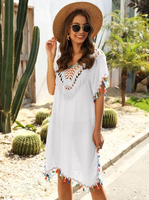 Woman Yellow Beach Cover Up Dress Fringe Tunic Beachwear