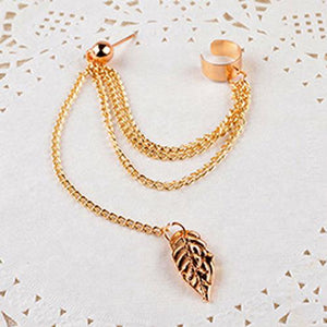 Metal Ear Clip Leaf Tassel Earrings For Women