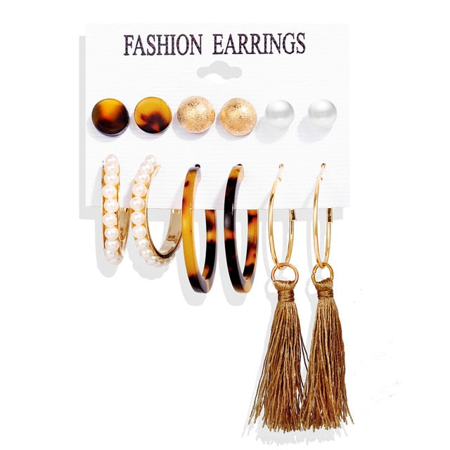 Vintage Tassel Acrylic Bohemian Earrings Set