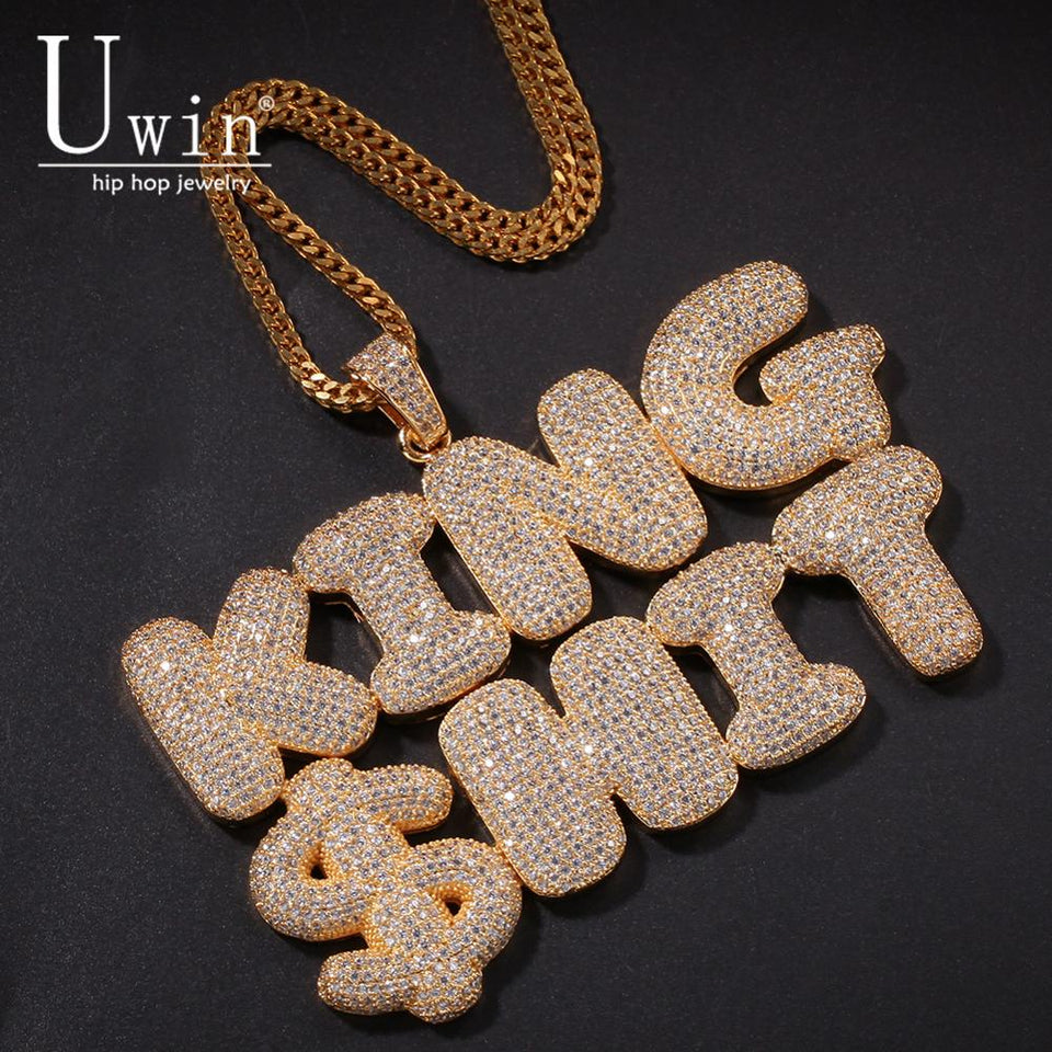 Name Necklace Gold For Men Customize Bubble Letters Pendant