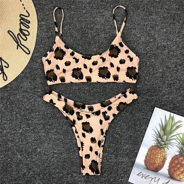 Women Swimwear Leopard Bikini Set