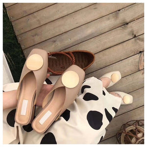 2020 Brand Designer Women Slippers Slip On Mules Flat Heel Casual Shoes British Buckle Slides Wooden Block Heels Summer Footwear