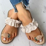 Women Flats Slippers Summer Casual Flip Flops Flowers Pearl