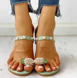 Women Flats Slippers Summer Casual Flip Flops Flowers Pearl