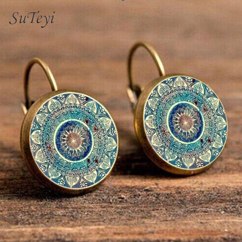 Charm Mandala Art Picture Earrings Henna Crystal Earrings Yoga Om Symbol Zen