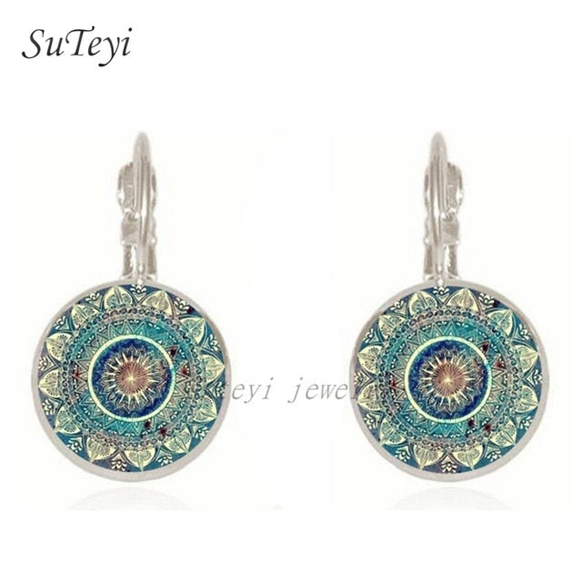 Charm Mandala Art Picture Earrings Henna Crystal Earrings Yoga Om Symbol Zen