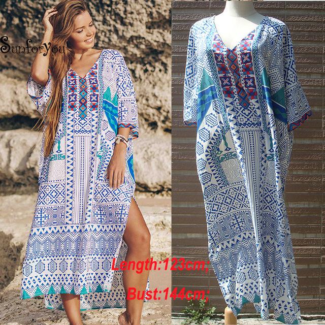 Women Kaftan Style Beach Dress Robe de Plage Swimwear Cover ups