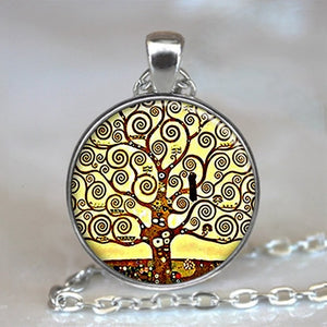 Tree Of Life Glass Cabochon Statement Necklace & Pendant Jewelry