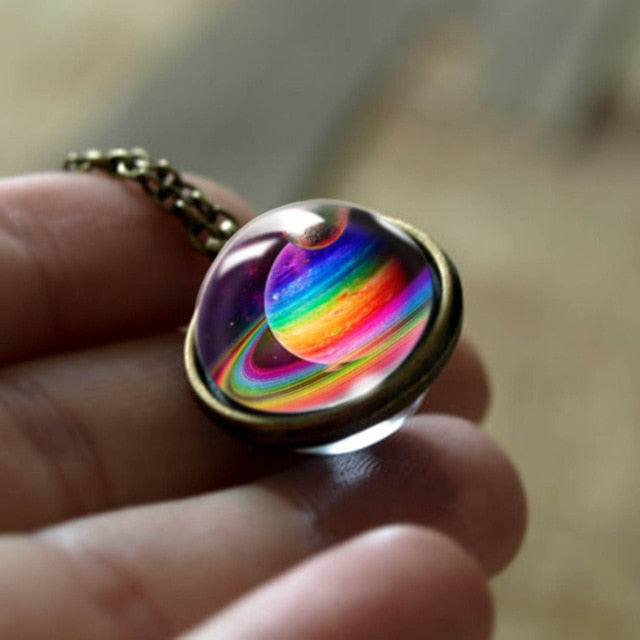 Nebula Galaxy Double Sided Pendant Necklace Universe Planet Jewelry