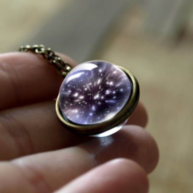 Nebula Galaxy Double Sided Pendant Necklace Universe Planet Jewelry
