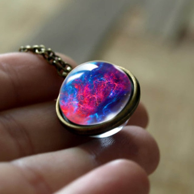 Nebula Galaxy Double Sided Pendant Necklace Universe Planet Jewelry