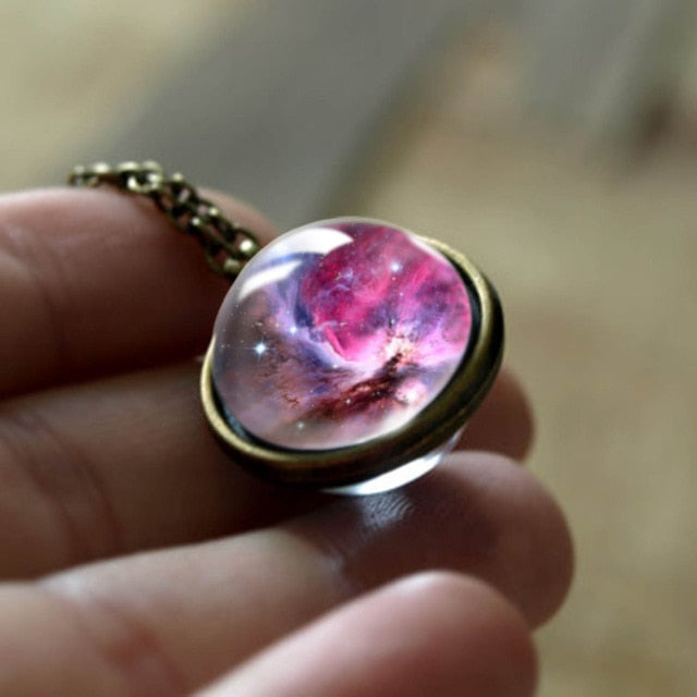 Nebula Galaxy Double Sided Pendant Necklace Universe Planet Jewelry