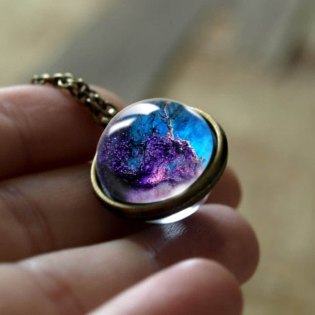 Nebula Galaxy Double Sided Pendant Necklace Universe Planet Jewelry