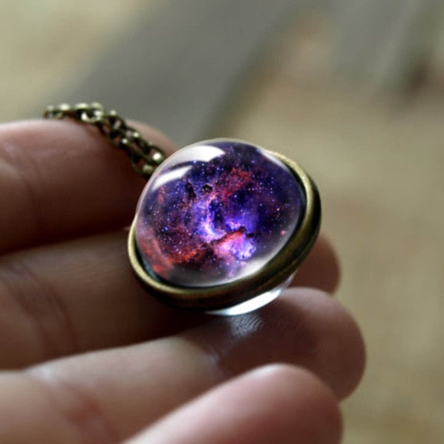 Nebula Galaxy Double Sided Pendant Necklace Universe Planet Jewelry