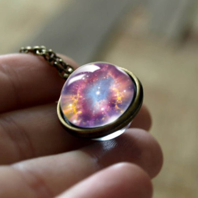 Nebula Galaxy Double Sided Pendant Necklace Universe Planet Jewelry