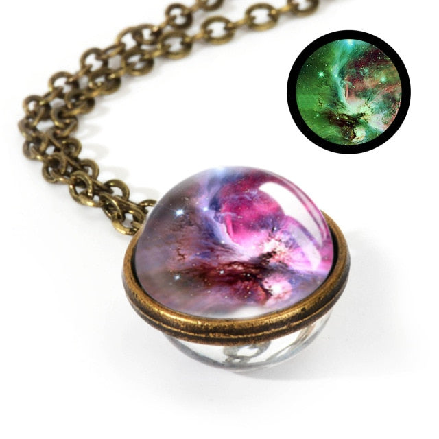 Nebula Galaxy Double Sided Pendant Necklace Universe Planet Jewelry