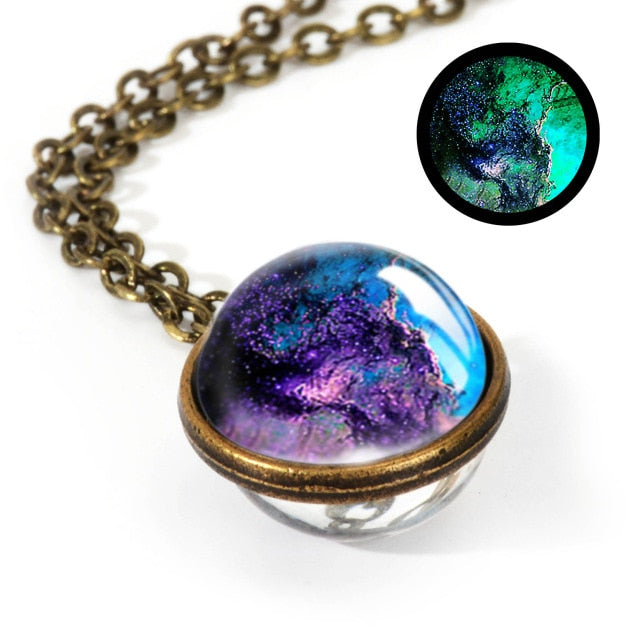 Nebula Galaxy Double Sided Pendant Necklace Universe Planet Jewelry