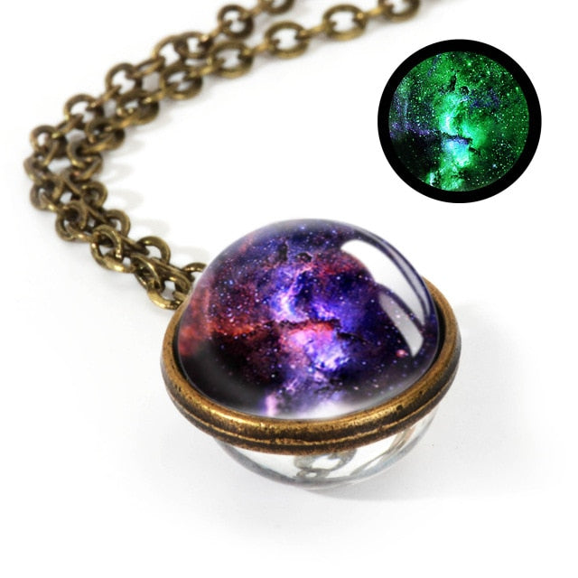Nebula Galaxy Double Sided Pendant Necklace Universe Planet Jewelry