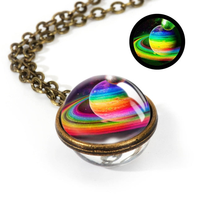 Nebula Galaxy Double Sided Pendant Necklace Universe Planet Jewelry