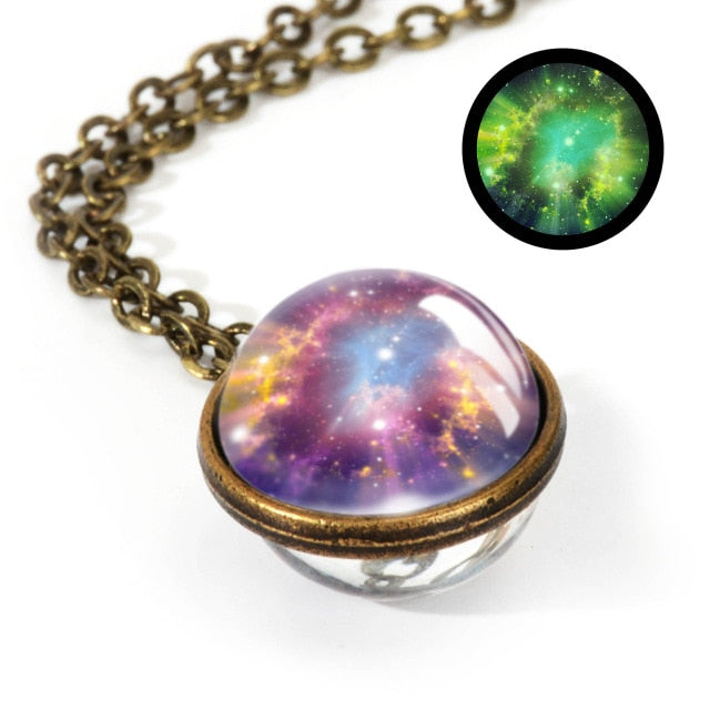 Nebula Galaxy Double Sided Pendant Necklace Universe Planet Jewelry