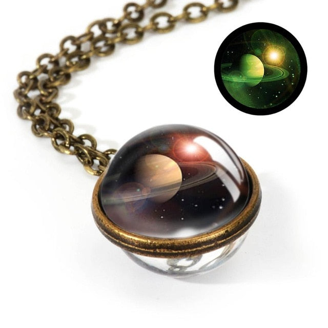 Nebula Galaxy Double Sided Pendant Necklace Universe Planet Jewelry