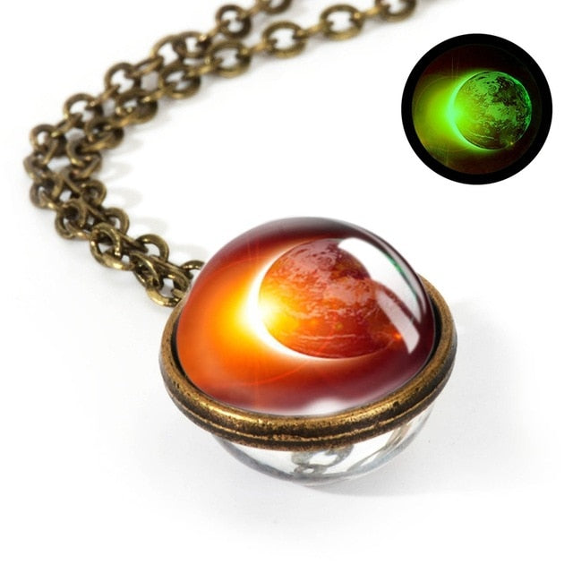 Nebula Galaxy Double Sided Pendant Necklace Universe Planet Jewelry