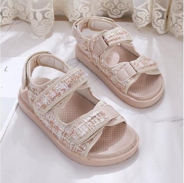 Flat British Wind Velcro Embroidery Thick-soled