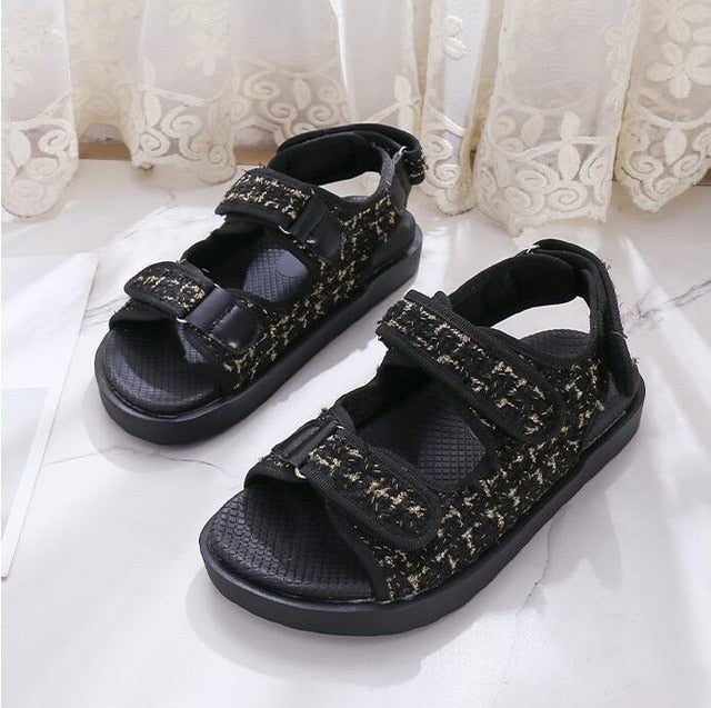 Flat British Wind Velcro Embroidery Thick-soled