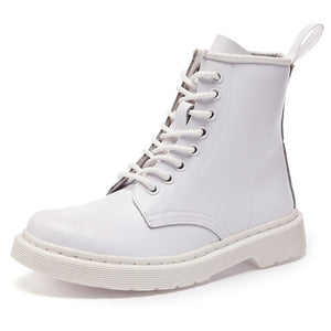Soft Split Leather Women White Ankle Boots Motorcycle