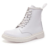 Soft Split Leather Women White Ankle Boots Motorcycle