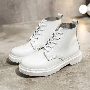 White Women Motorcycle Ankle Leather Boots