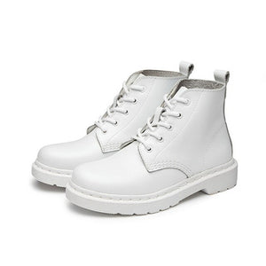 White Women Motorcycle Ankle Leather Boots