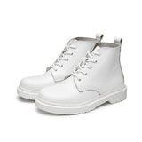 White Women Motorcycle Ankle Leather Boots