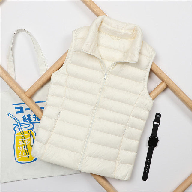 Women Ultra Light Down Vest White Duck Down Coat