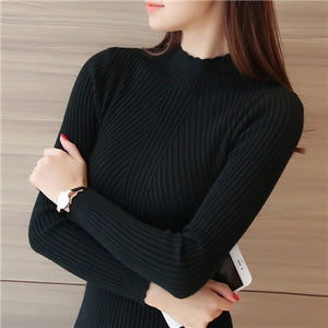 Knitting Women Sweaters And Pullovers Solid Color Turtleneck Slim Casual Ladies Knitted Sweater Winter New Chic Lace Pullover