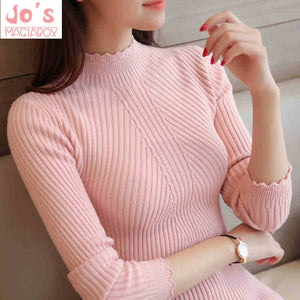 Knitting Women Sweaters And Pullovers Solid Color Turtleneck Slim Casual Ladies Knitted Sweater Winter New Chic Lace Pullover