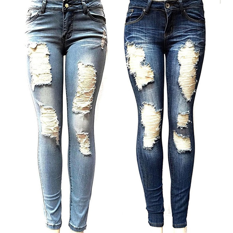 Women's Skinny Hole Ripped Jeans New Fashion WomenPants Boyfriend Denim Biker Jeans Female Pencil Pants Softener